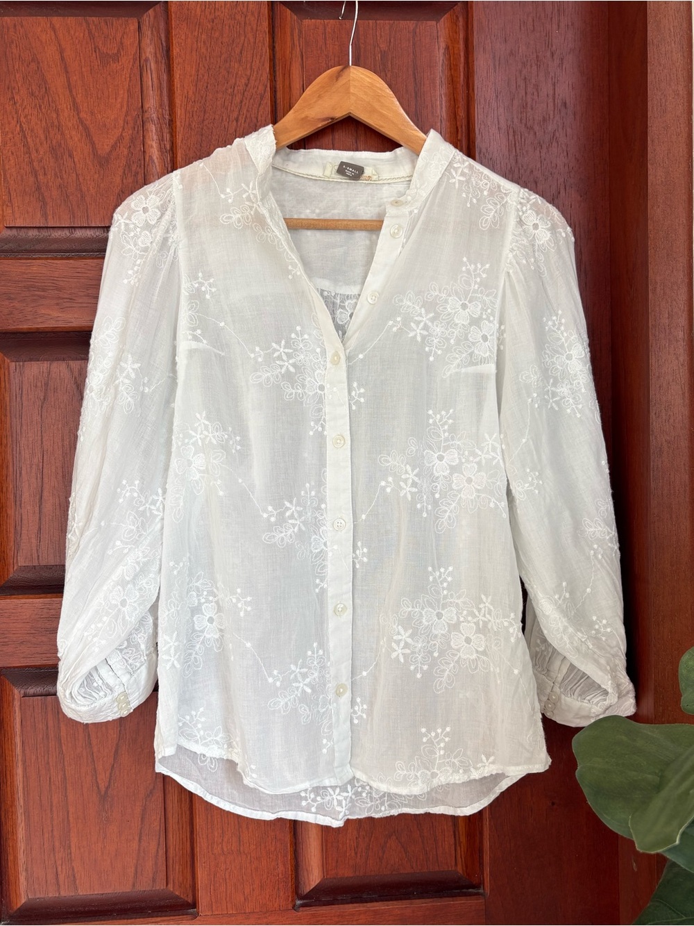 Anthropologie Pilcro White Cotton Embroidered Eyelet Long Sleeve Blouse XS